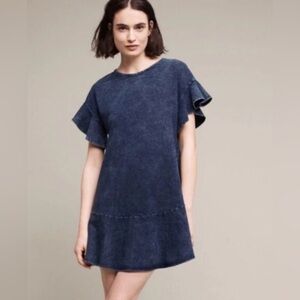 Anthropologie Saturday Sunday Odette Ruffle Sleeve Mini Dress Indigo Size XS